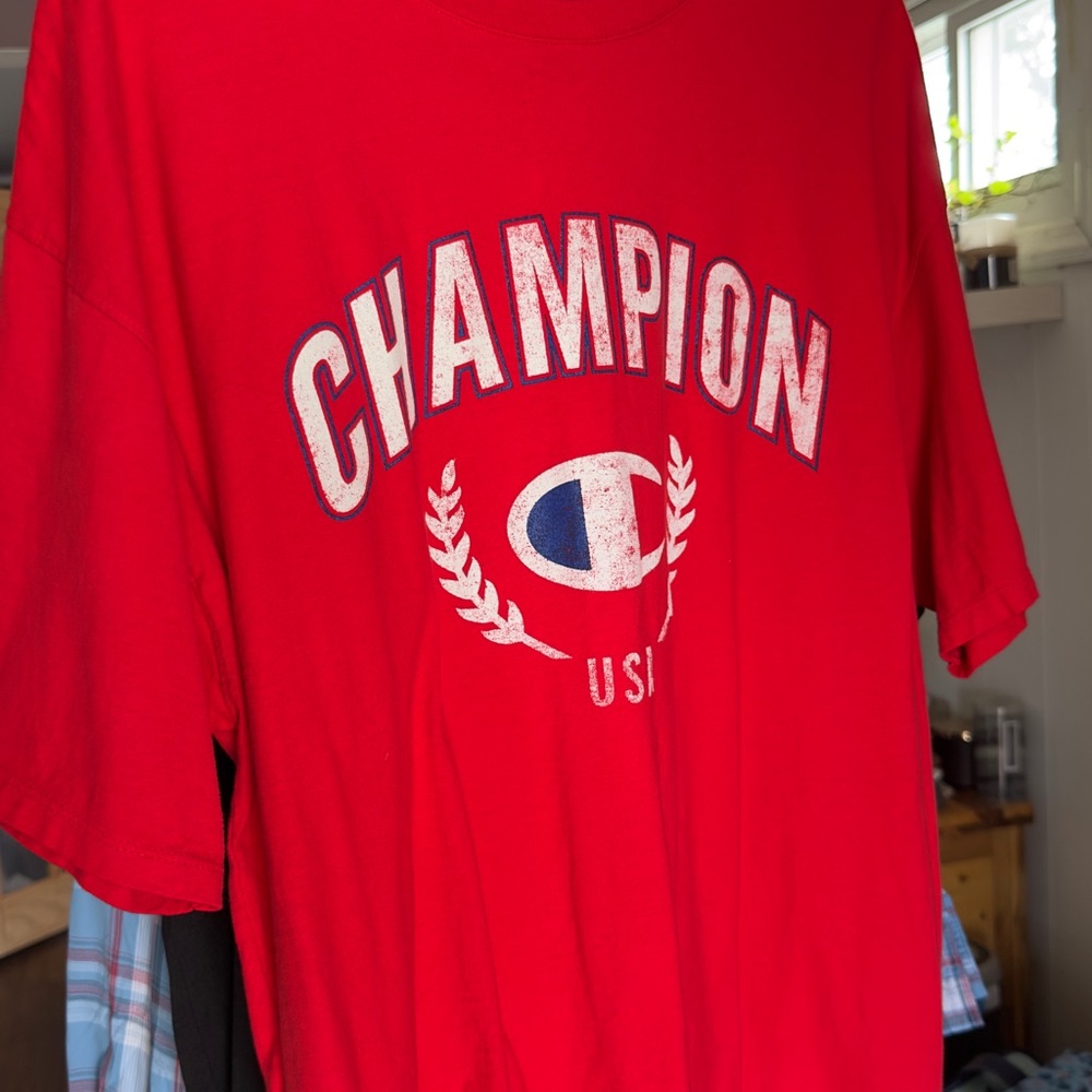Champion Red Tee with Logo Design